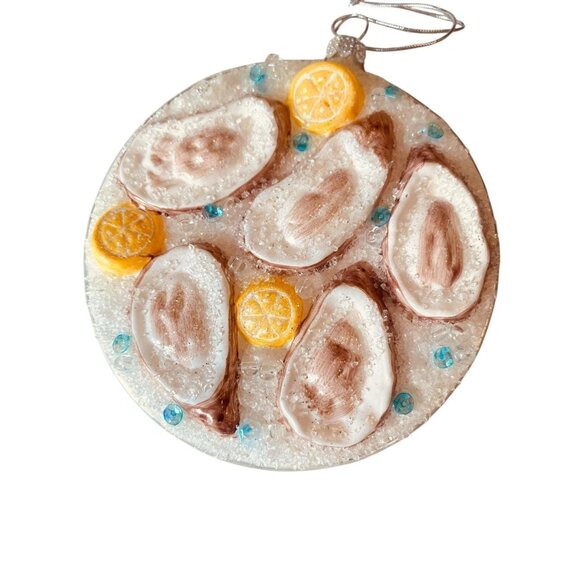 Raw Oysters On A Half Shell Ornament On Ice Platter 4 Inch New - Picture 3 of 5